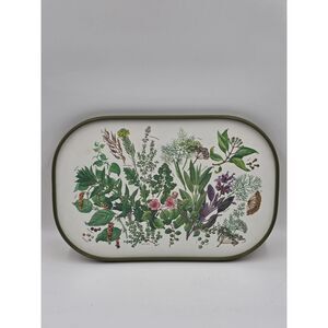 Melamine Serving Tray 16x11 Botanical Culinary Herbs Spices Olive-Green Rim VTG